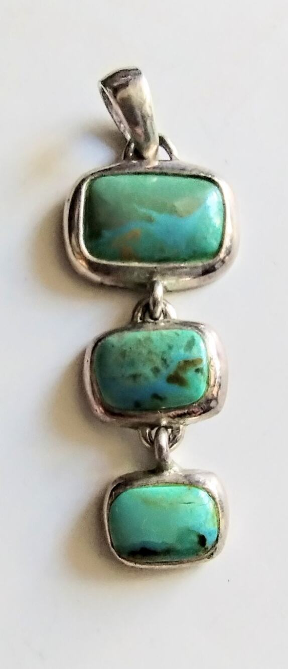 Barse Signed Blue-Green Turquoise & Sterling Silver Pendant Signed Stamped 2”
